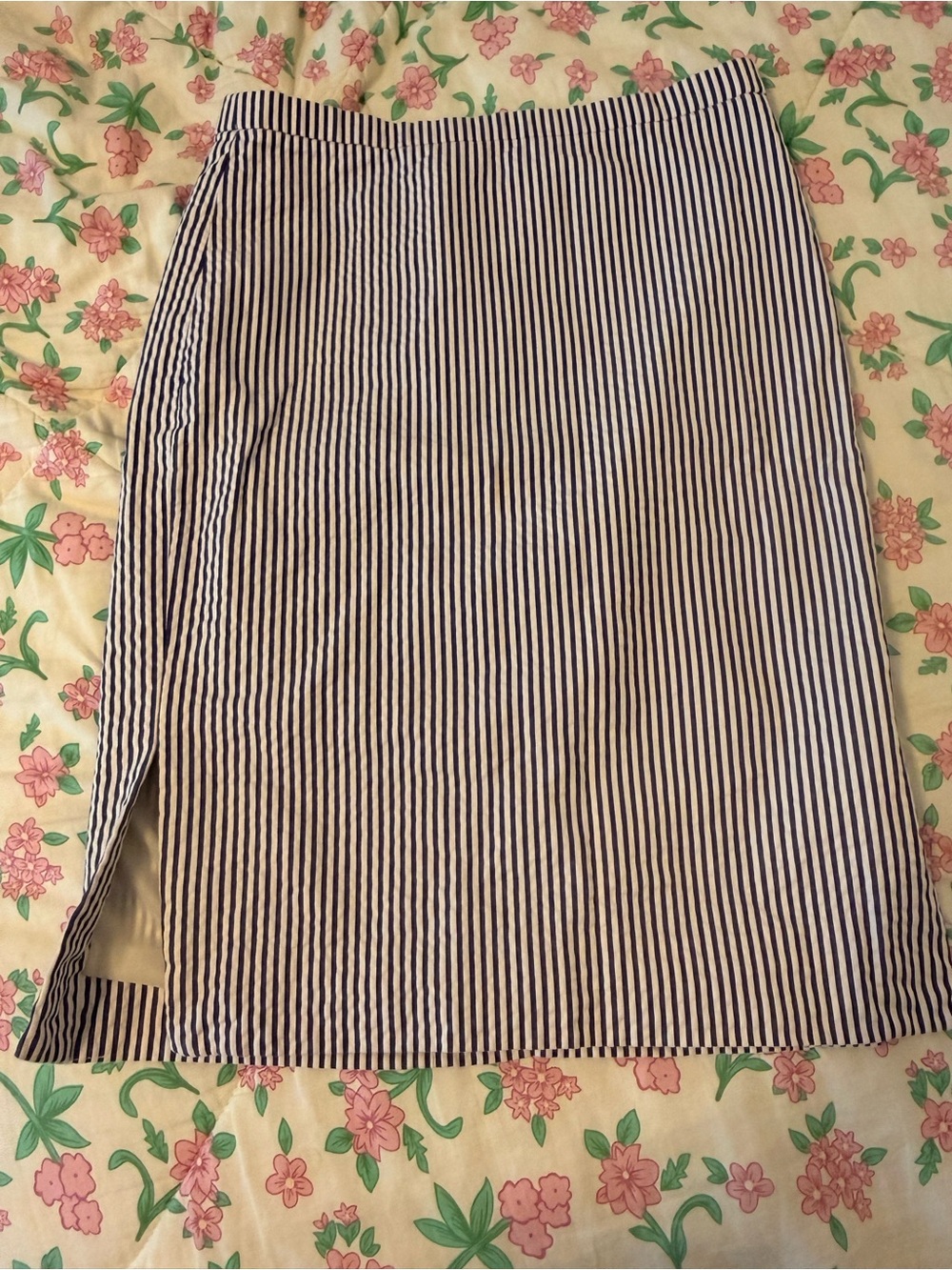 J. Crew Navy and White Vertical Stripe Pencil Skirt
